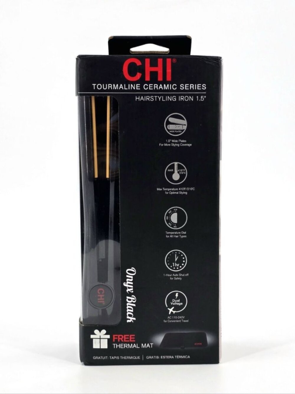CHI Classic Tourmaline Ceramic Hairstyling Iron 1.5" Onyx Black CA1174